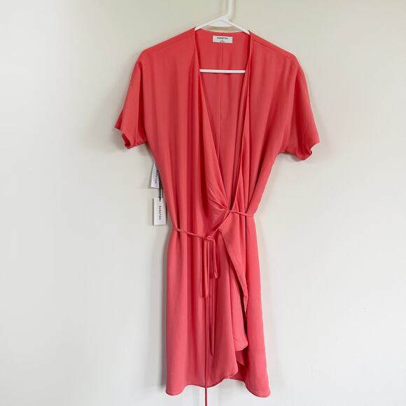 Aritzia Dresses & Skirts - Aritzia Babaton Coral Wallace Short Sleeve Wrap Mini Dress Small V-Neck Lined